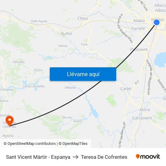 Sant Vicent Màrtir - Espanya to Teresa De Cofrentes map