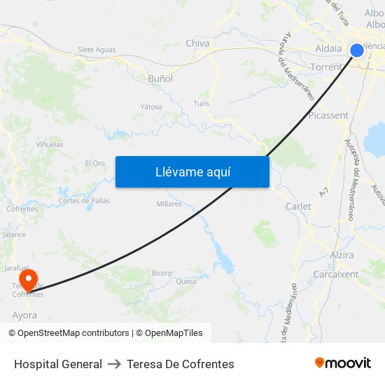 Hospital General to Teresa De Cofrentes map