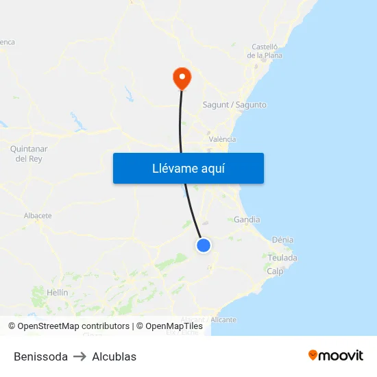 Benissoda to Alcublas map
