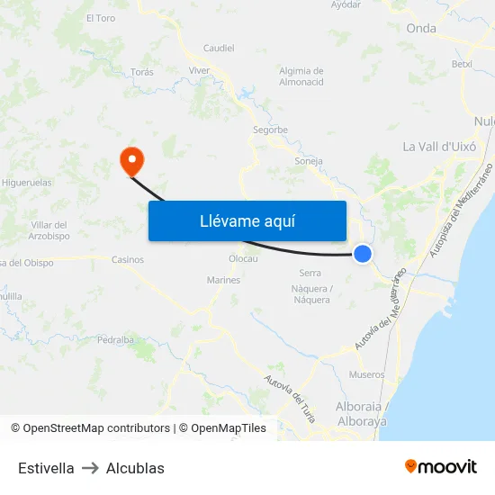 Estivella to Alcublas map