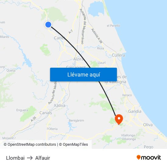 Llombai to Alfauir map