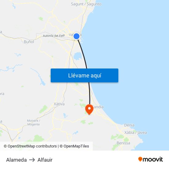 Alameda to Alfauir map