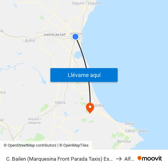 C. Bailen (Marquesina Front Parada Taxis) Estació Ave [València] to Alfauir map