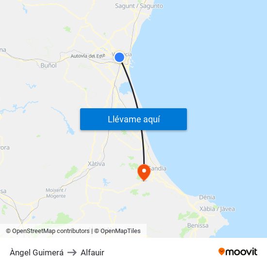 Àngel Guimerá to Alfauir map