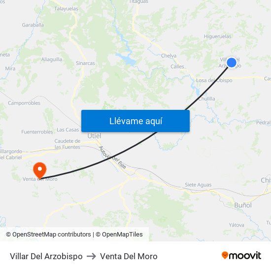 Villar Del Arzobispo to Venta Del Moro map