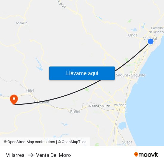 Villarreal to Venta Del Moro map