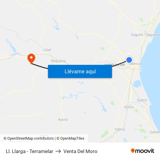 Ll. Llarga - Terramelar to Venta Del Moro map