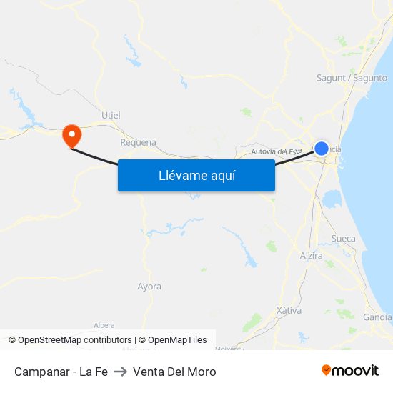 Campanar - La Fe to Venta Del Moro map