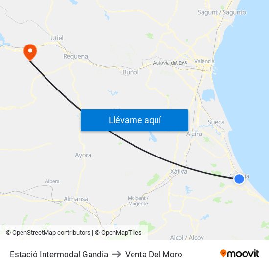 Estació Intermodal Gandia to Venta Del Moro map