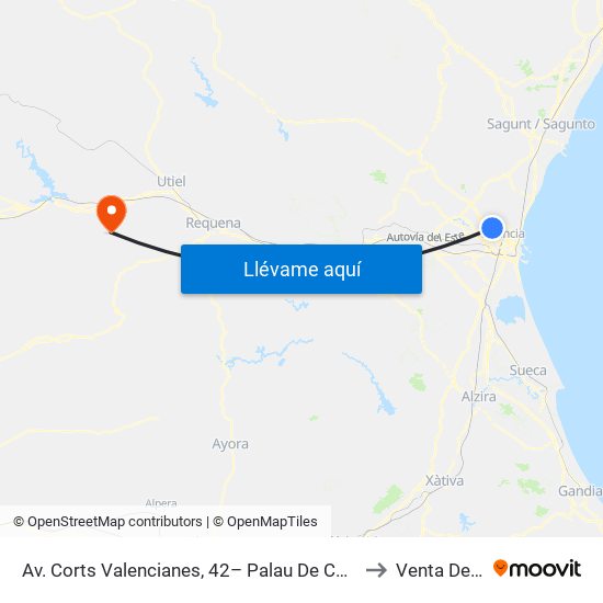 Av. Corts Valencianes, 42– Palau De Congressos [València] to Venta Del Moro map