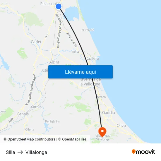 Silla to Villalonga map