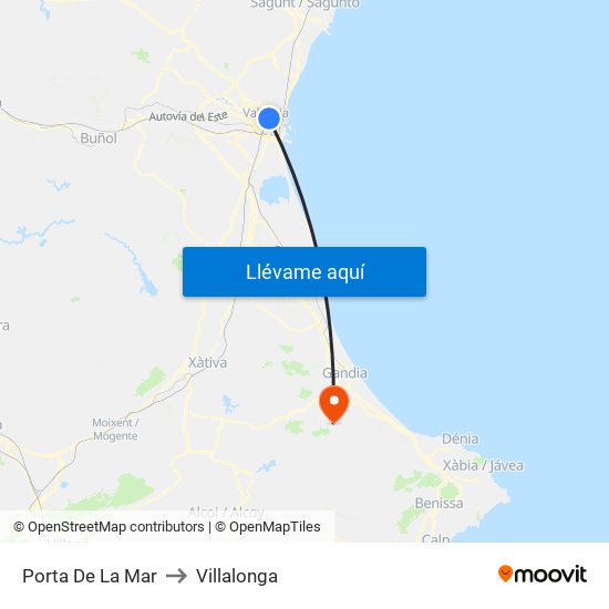 Porta De La Mar to Villalonga map