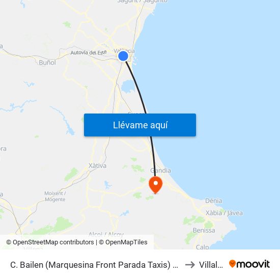 C. Bailen (Marquesina Front Parada Taxis) Estació Ave [València] to Villalonga map