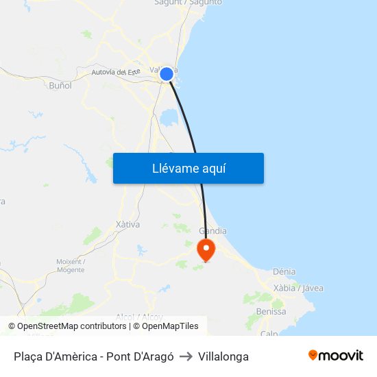 Plaça Amèrica to Villalonga map