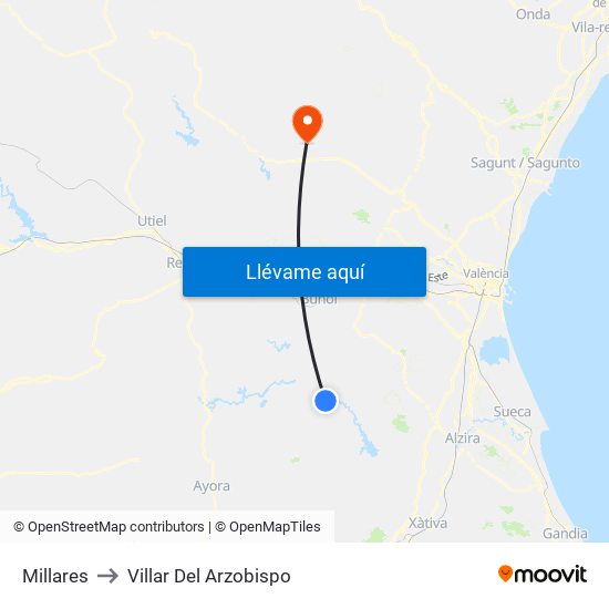 Millares to Villar Del Arzobispo map