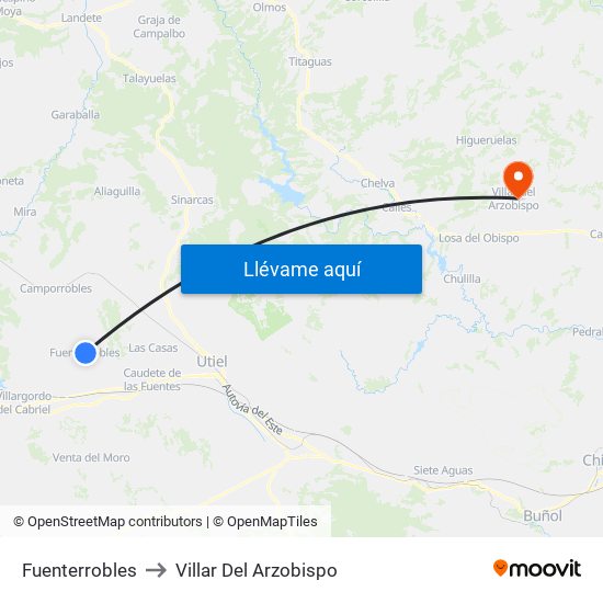 Fuenterrobles to Villar Del Arzobispo map