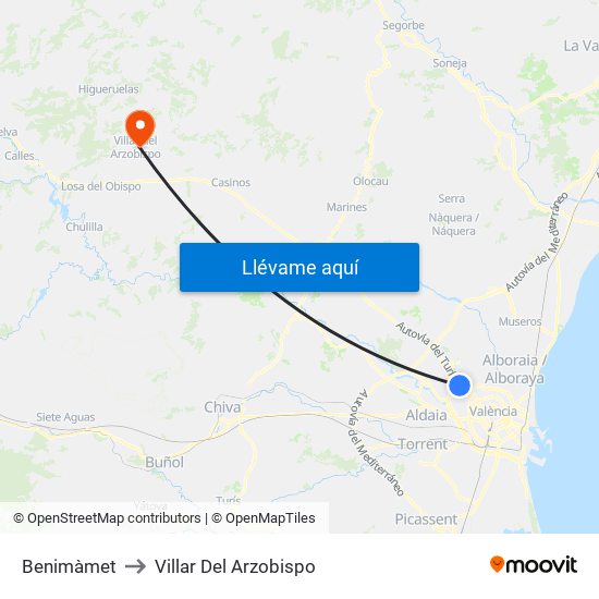 Benimàmet to Villar Del Arzobispo map