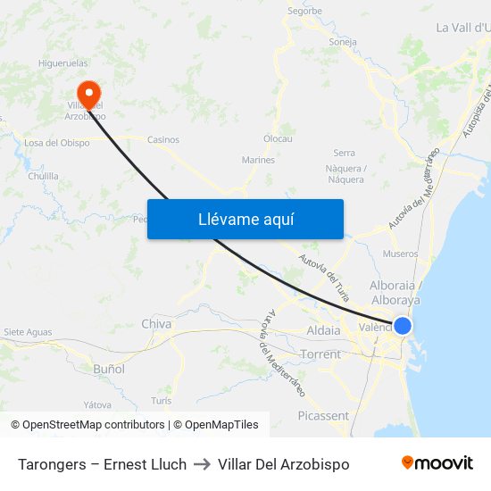 Tarongers – Ernest Lluch to Villar Del Arzobispo map