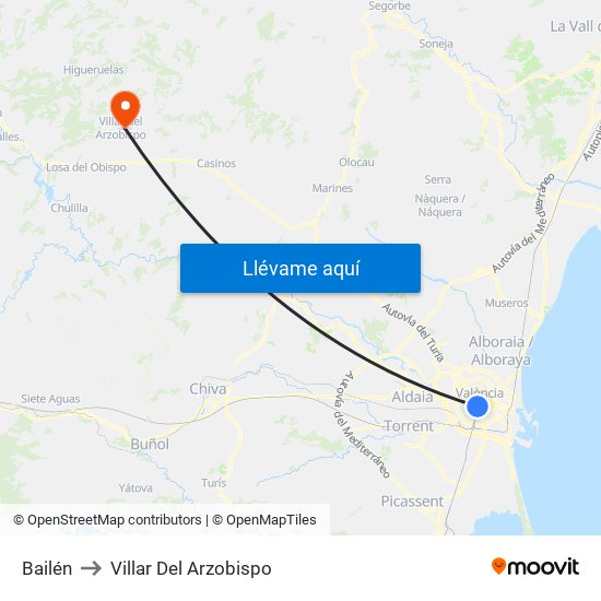 Bailén to Villar Del Arzobispo map