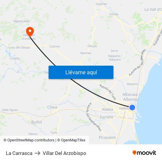 La Carrasca to Villar Del Arzobispo map