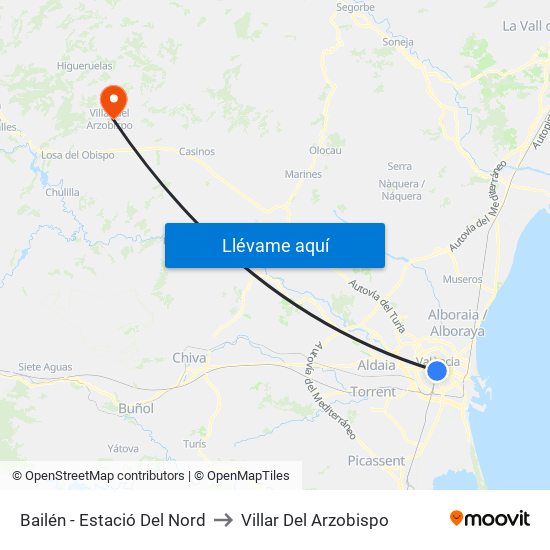 Estació Del Nord - Bailén to Villar Del Arzobispo map