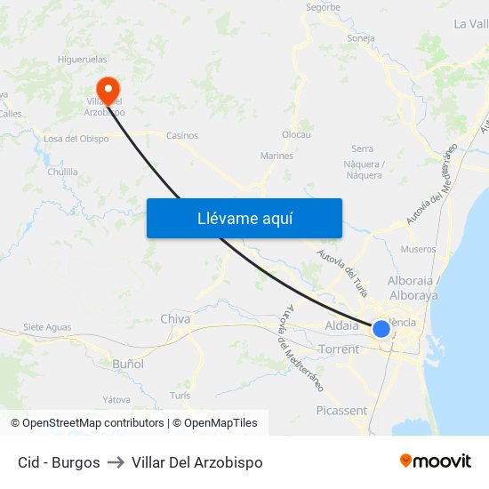 Cid - Burgos to Villar Del Arzobispo map