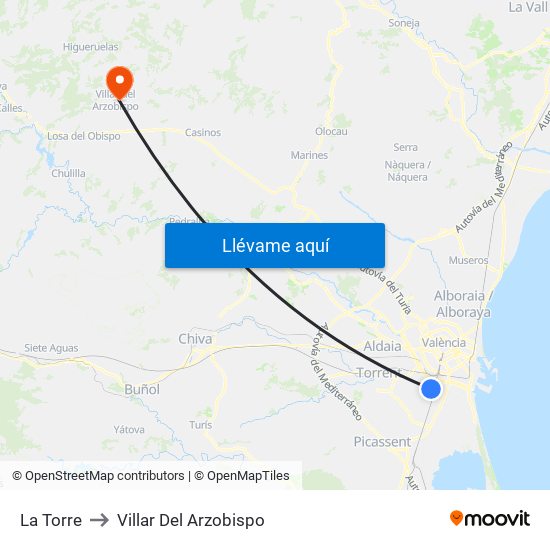 La Torre to Villar Del Arzobispo map