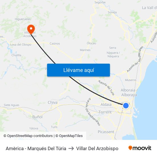 Amèrica - Marqués Del Túria to Villar Del Arzobispo map