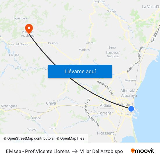Eivissa - Prof.Vicente Llorens to Villar Del Arzobispo map