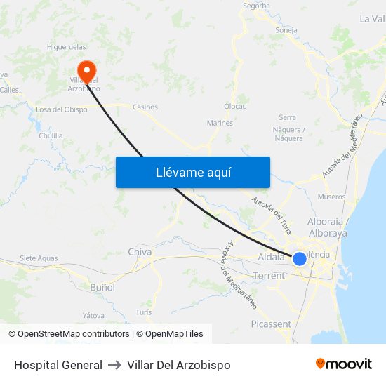 Hospital General to Villar Del Arzobispo map