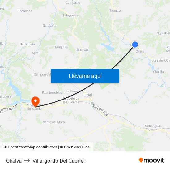 Chelva to Villargordo Del Cabriel map