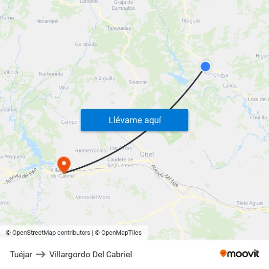 Tuéjar to Villargordo Del Cabriel map