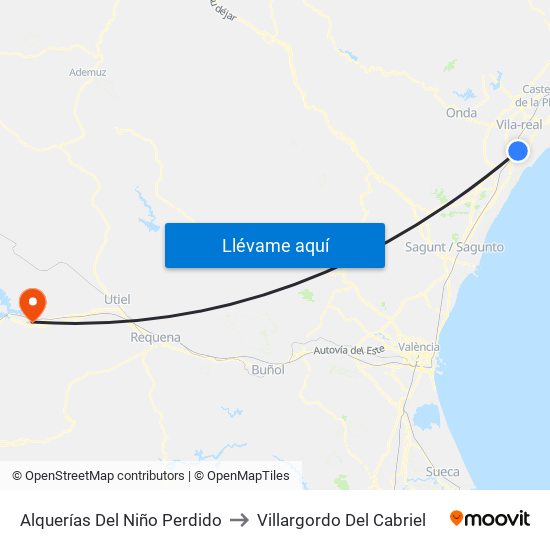 Alquerías Del Niño Perdido to Villargordo Del Cabriel map