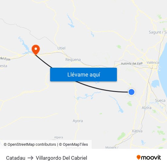 Catadau to Villargordo Del Cabriel map