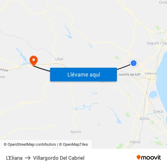 L'Eliana to Villargordo Del Cabriel map