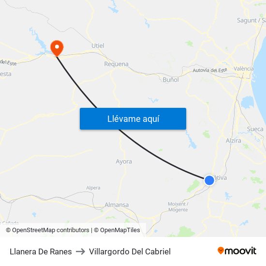 Llanera De Ranes to Villargordo Del Cabriel map