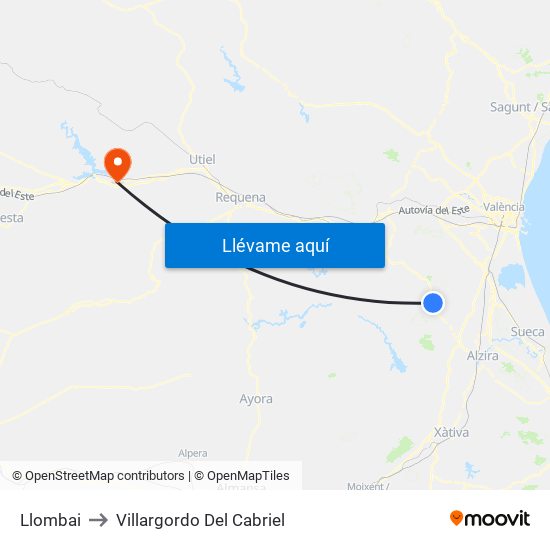 Llombai to Villargordo Del Cabriel map