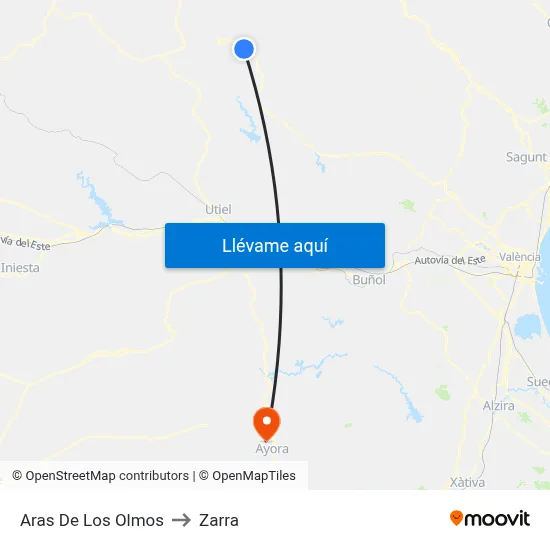 Aras De Los Olmos to Zarra map