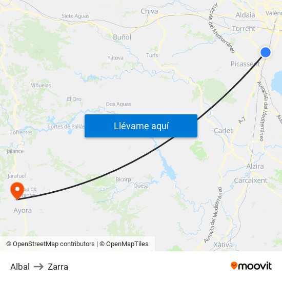 Albal to Zarra map
