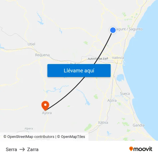 Serra to Zarra map