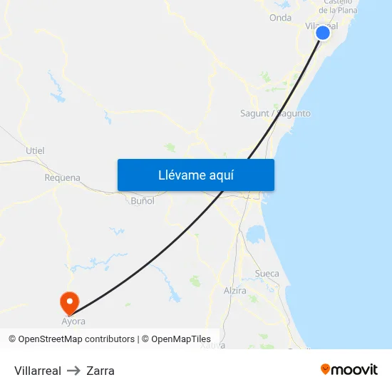 Villarreal to Zarra map
