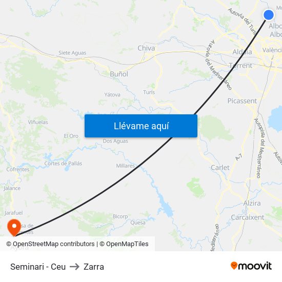 Seminari - Ceu to Zarra map