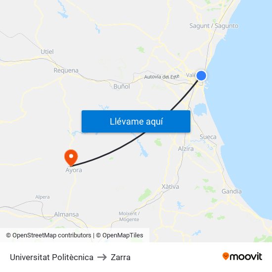 Universitat Politècnica to Zarra map