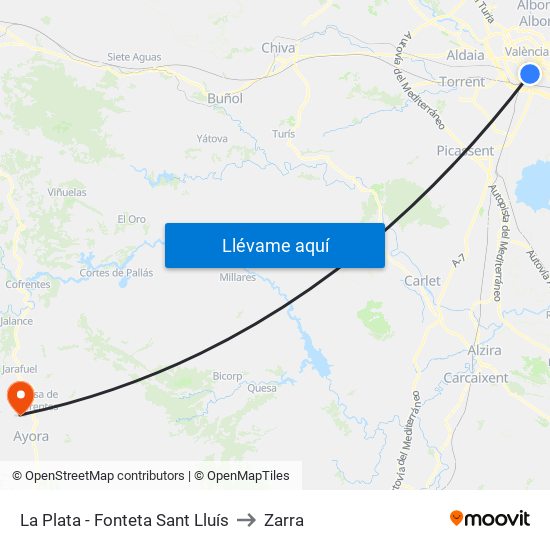 La Plata  - Fonteta De Sant Lluís to Zarra map