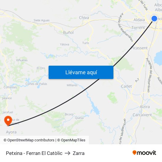 Petxina - Ferran El Catòlic to Zarra map