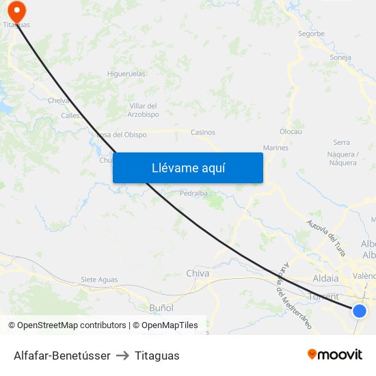 Alfafar-Benetússer to Titaguas map