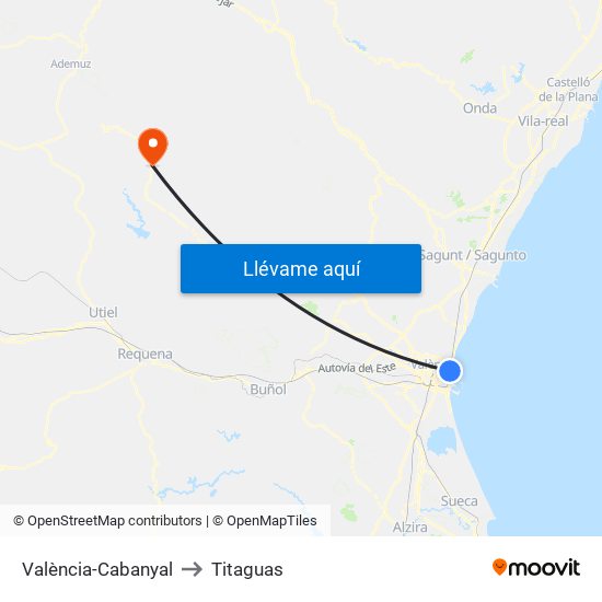 València-Cabanyal to Titaguas map