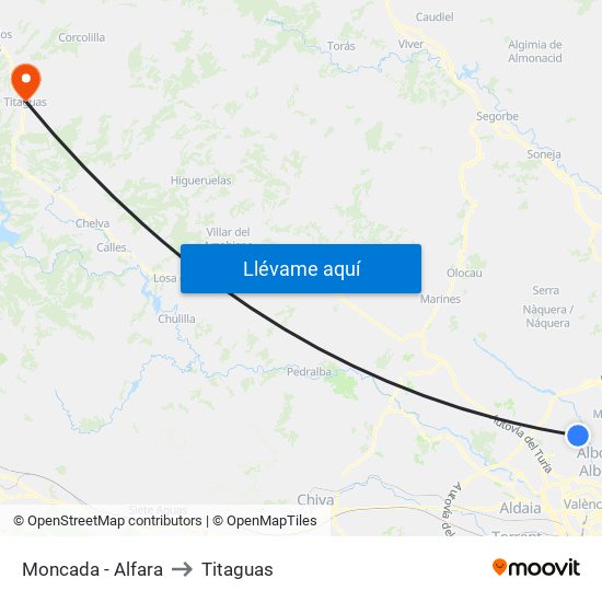 Moncada - Alfara to Titaguas map