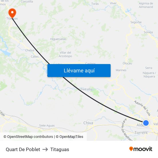 Quart De Poblet to Titaguas map