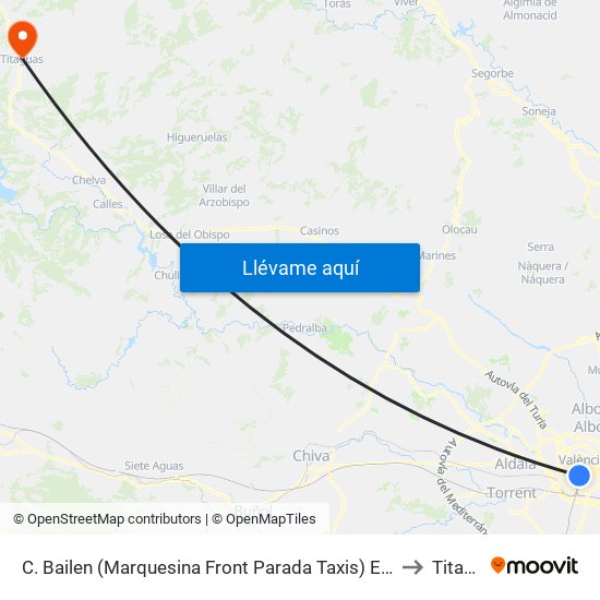 C. Bailen (Marquesina Front Parada Taxis) Estació Ave [València] to Titaguas map